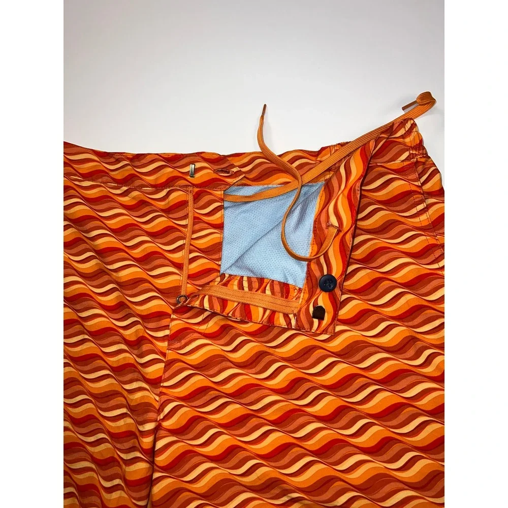 Fair Harbor Sextant Trunk Mens 34 Orange Retro Wave BreezeKnit Liner Swim Shorts